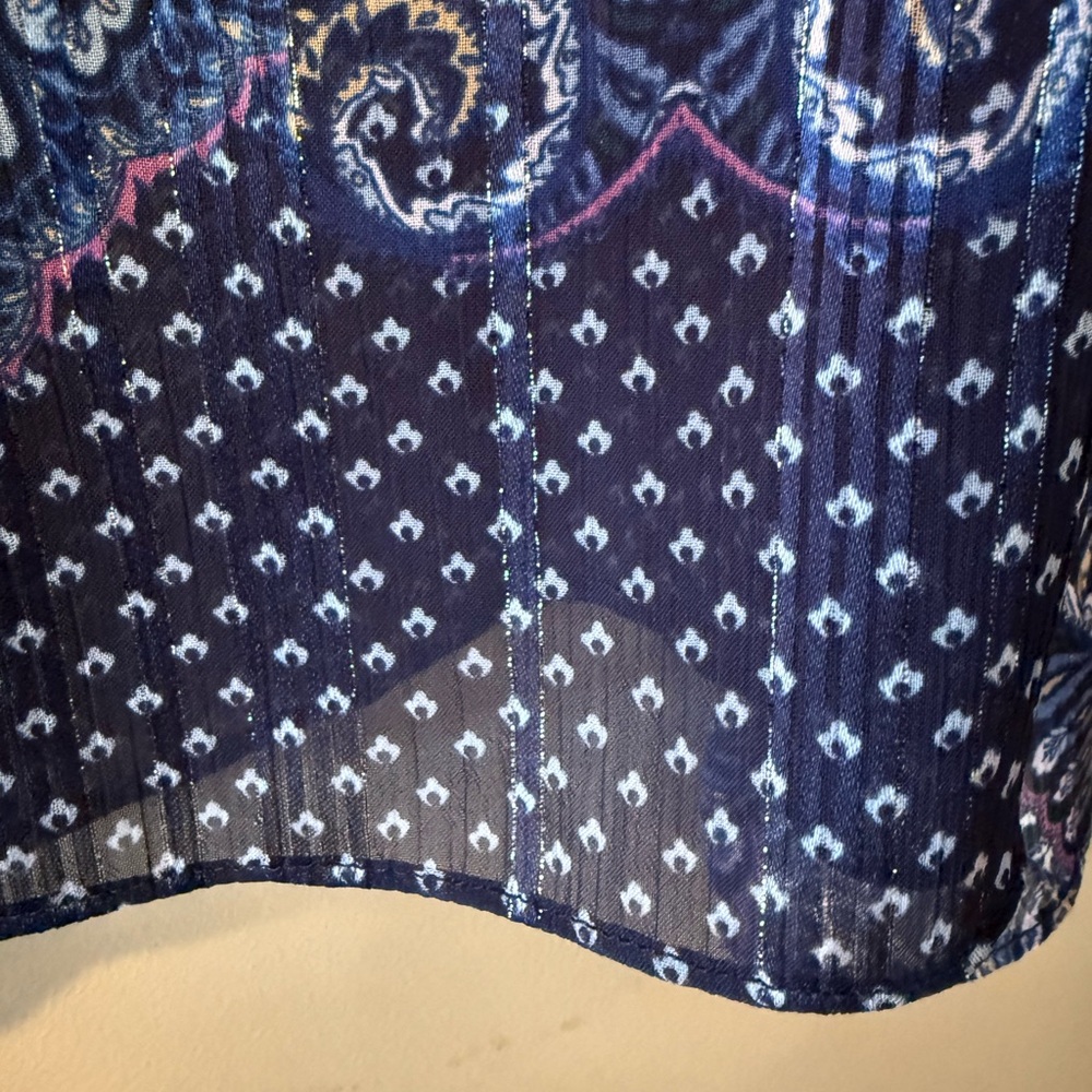 Laundry Blue Floral/Paisley Intricate Print Top with Metallic Silver Threads - Picture 12 of 16